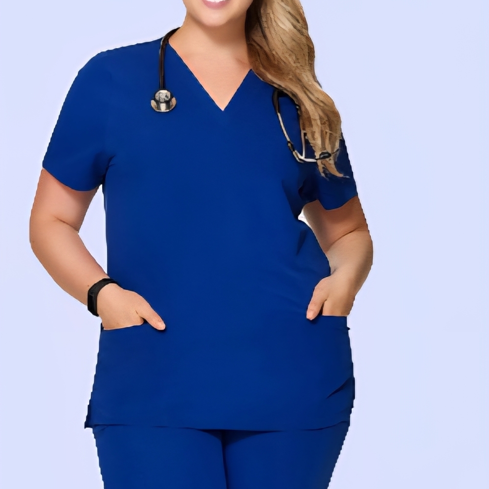 Women's Blue V-Neck Scrub Top